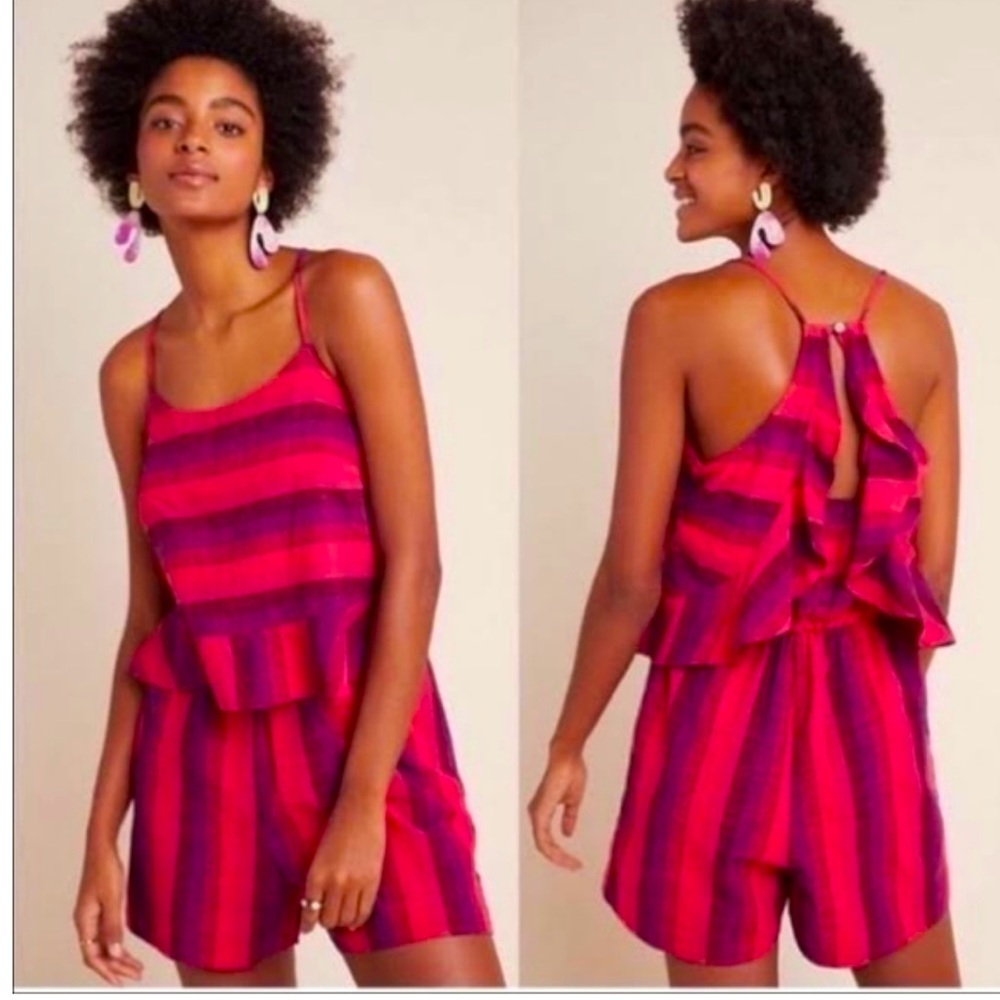 Striped Red and Purple Sleeveless Romper Anthropologie size XS